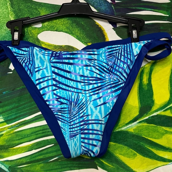 NWT Adore Me XL Landa Tropical Turquoise Dark Blue Palm Leaf Print Bikini Bottom - Picture 4 of 9